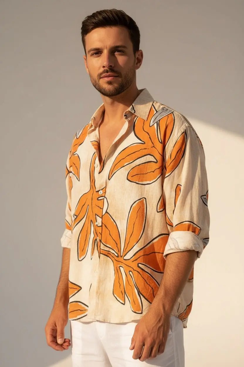 Men's Printed Shirt Beach Style Long Sleeve Dan Flashes